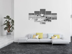 Obraz - Samolot w chmurach, czarno-biały (125x70 cm)