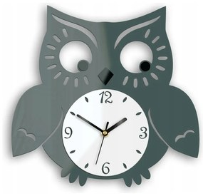 Zegar ścienny akrylowy do pokoju dziecięcego sowa szary cichy mechanizm