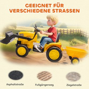 AIYAPLAY Elektryczny pojazd budowlany na jeździku, zabawkowa koparka z przyczepą, 3-8 lat, tworzywo sztuczne, stal, Żółty