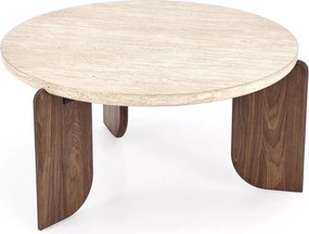 Stolik kawowy Manios 80 cm okrągły - trawertyn / orzech