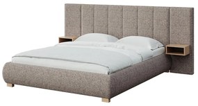 Jasnobrązowe tapicerowane łóżko dwuosobowe ze stelażem 140x200 cm Fioro – MESONICA