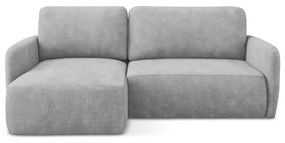 Jasnoszary narożnik rozkładany z tkaniny szenilowej ze schowkiem (lewostronny/z szezlongiem) Lilo – Makamii