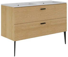 Szafka łazienkowa na nóżkach z umywalką do zabudowy, prążkowana - 2 szuflady - Jasny naturalny - 120 cm - SARONE