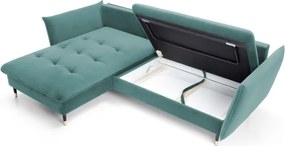 Narożnik GLAM Lewostronny z funkcją spania, zestaw z poduszkami wolnostojący tkanina RIVIERA 76 Miętowy DOMO HOME