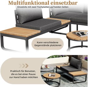 Zestaw mebli ogrodowych modułowych z ocynkowanego żelaza: 2 x 2-osobowe sofy + 1 x 1-osobowa sofa + 1 stołek + składane stoliki kawowe - Szary