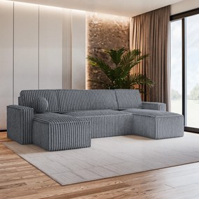 Masseno Narożnik PESANO z funkcją spania i pojemnikiem na pościel Narozniki U, Rozkładana sofa - Szary, TILIA 85
