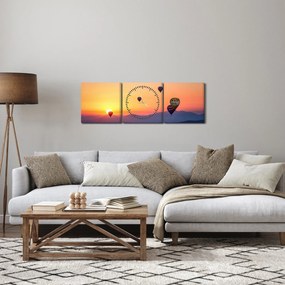 Obraz balonów na ogrzane powietrze (z zegarem) (90x30 cm)
