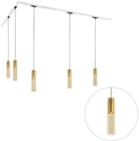 Nowoczesny system oświetlenia szynowego z 5 złotymi lampami wiszącymi jednofazowymi - Iconic Lloyd