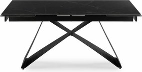 Zestaw Stół Prostokątny Rozkładany VICTOR 160-240 cm Czarny Marmur i 4 Krzesła MODESTO Beżowe Welurowe Nowoczesne