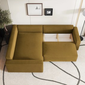 Masseno Narożnik ERONIS z funkcją spania i pojemnikiem na pościel Narozniki L, Rozkładana sofa - Żółty, MONOLITH 48