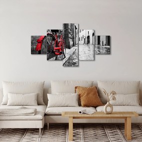 Obraz czerwonego roweru na brukowanej uliczce (125x70 cm)