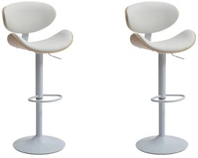 Zestaw 2 stołków barowych z ekoskóry i metalu - Regulowana wysokość - Naturalny jasny i Biały - MONTENEGRO