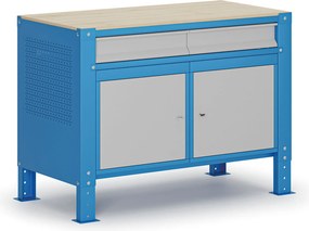 Stół warsztatowy G9, 2 szafki, 2 szuflady, z regulacją wysokości, 1180 x 595 x 715-975 mm, szary/niebieski