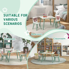 ZONEKIZ Zestaw Mebli dla Dzieci 3-8 Lat, 1 Stół &amp; 2 Krzesła, Uroczy Motyw Zwierzęcy, Zielony