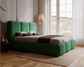 Emporius Merkad łóżko tapicerowane 140 x 200 cm - łóżko z pojemnikiem i stelażem do sypialni - gruba pianka, welur, łóżko zielone (Magic Velvet 2225)
