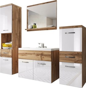 MINIO go for it, Meble łazienkowe ALBECK w kolorze dąb wotan / biały połysk