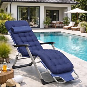 Leżak ogrodowy rozkładany Tossa, poduszka niebieska, stelaż szary
