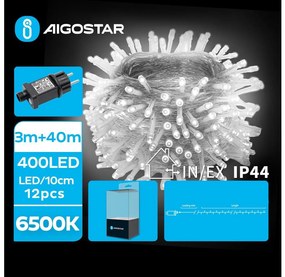 Aigostar - LED Zewnętrzny łańcuch bożonarodzeniowy 400xLED/8 funkcji 43m IP44 zimna biel