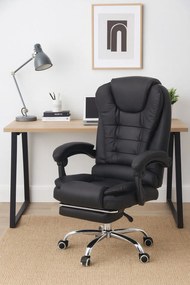 Fotel obrotowy President ergonomiczne krzesło biurowe z ekoskóry – eleganckie krzesło z wysokim oparciem i podnóżkiem