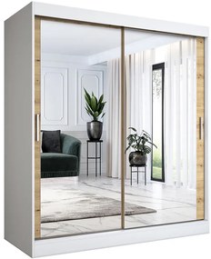 Szafa przesuwna z lustrem biel + dąb artisan180 cm - Kukkin 5X