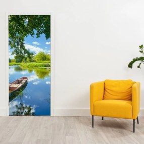 Fototapeta na drzwi - Letnia rzeka z łodzią (95x205cm)
