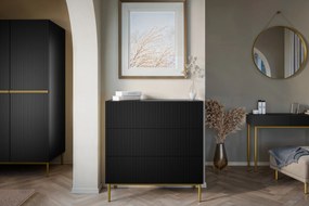 Komoda z szufladami Nicole 100 cm - czarny mat / złote nóżki