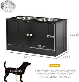 PawHut Podniesiona stacja żywieniowa z 2 miskami ze stali nierdzewnej i 44 L przestrzenią do przechowywania, Drzwi magnetyczne, Dla dużych psów, Czarny