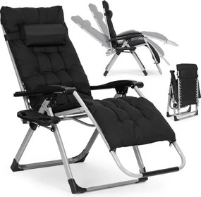 Regulowany leżak ogrodowy, składany, z poduszką Corsica 009, czarny