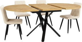 Zestaw stół i krzesła do jadalni (5 elementów) - z rozkładanym stołem (110-140) + 4 krzesła - stelaż metalowy - naturalny