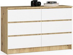 Komoda AKORD K120 Dąb Artisan 120 cm 6 szuflad kolor Biały mat 120x40x77 cm