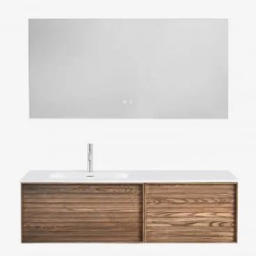 Zestaw Wiszących Mebli Łazienkowych 140x50 Cm Z Drewna Zintegrowany Z Umywalką Solea Popielaty Brąz & Szczotkowana Szarość ↑20 Cm Z Zaworem Spustowym