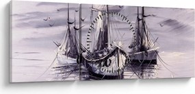 Obraz - Port, obraz olejny (z zegarem) (90x30 cm)