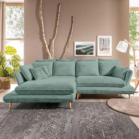 Narożnik MONTE Lewostronny z funkcją spania, pojemnikiem i poduszkami, Sorriso 08 Miętowy WERSAL