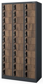 Szafka skrytkowa depozytowa 33-skrytkowa antracytowa/orzech, 900x1850x450 mm: OLIVER Eco Design