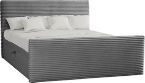 Łóżko kontynentalne z pojemnikiem i topperem TRENTO, pluszowy sztruks VELO, 160x200 cm, Szary, H3-Bonell