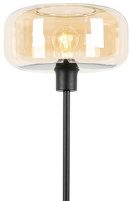 Lampa podłogowa art deco czarna z bursztynowym szkłem - Bizle ArtDeco Oswietlenie wewnetrzne