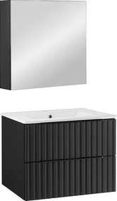 Zestaw Łazienkowy 60cm Ryflowane Fronty Czarny Amy Szafka z Lustrem