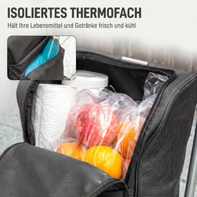 HOMCOM Wózek na zakupy, torba 46 l, składany wózek z kieszenią chłodzącą, regulowany uchwyt, rama aluminiowa, ciemnoszary | Aosom PL