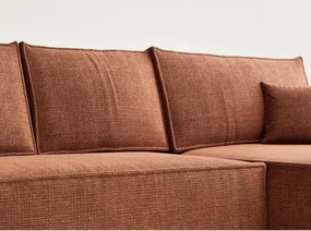 Rozkładany/ze schowkiem narożnik z tkaniny szenilowej (prawostronny/z szezlongiem) w kolorze miedzi Maze – Maison de Rêve