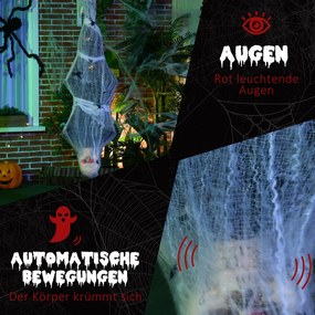 HOMCOM Halloween Mumia, Dekoracja z Efektem Dźwiękowym, z Sensorem Ruchu i LED, 60 cm x 16 cm x 170 cm