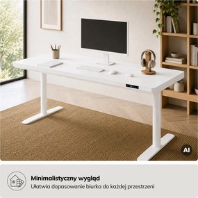 Biurko elektryczne sit-stand z szufladą i ładowarką bezprzewodową Qi białe, 1600 mm: ELLIS