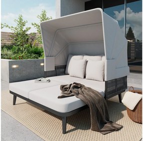 Leżak - Zestaw ogrodowy - kanapa ogrodowa - ze stali ocynkowanej - 2 miejsca - z regulowanym daszkiem - Szary