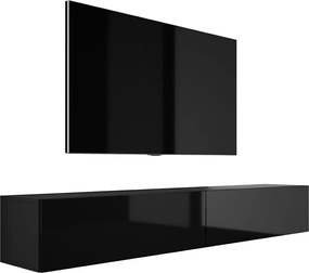 Zawieszana szafka pod telewizor, (2 x 100) x 34 x 32 cm, czarny matowy / czarny błyszczący