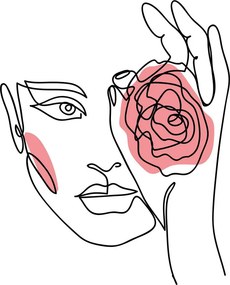 Obraz na szkle - Line art twarz z różą (70x50 cm)
