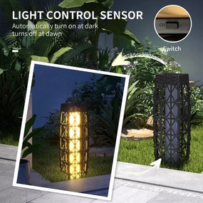 Outsunny Lampa Solarna Rattan z Czujnikiem Światła Anty-UV Wodoodporna LED Stal Szara | Aosom PL