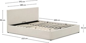 Beżowe tapicerowane łóżko dwuosobowe ze schowkiem ze stelażem 180x200 cm Nahiri – Kave Home