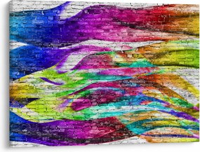 Obraz - Mur z cegły z kolorowymi płomieniami (70x50 cm)