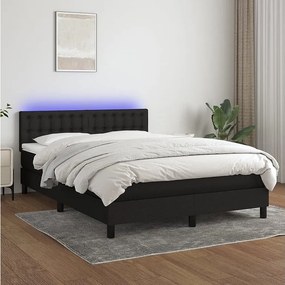 Łóżko Box Spring z Materacem LED Czarny 140x190 cm Tkanina