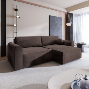 Masseno Narożnik FIANO z funkcją spania i pojemnikiem na pościel Narozniki L, Rozkładana sofa - Brązowy, MONOLITH 29