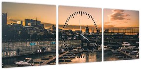 Obraz - miasto portowe (z zegarem) (90x30 cm)